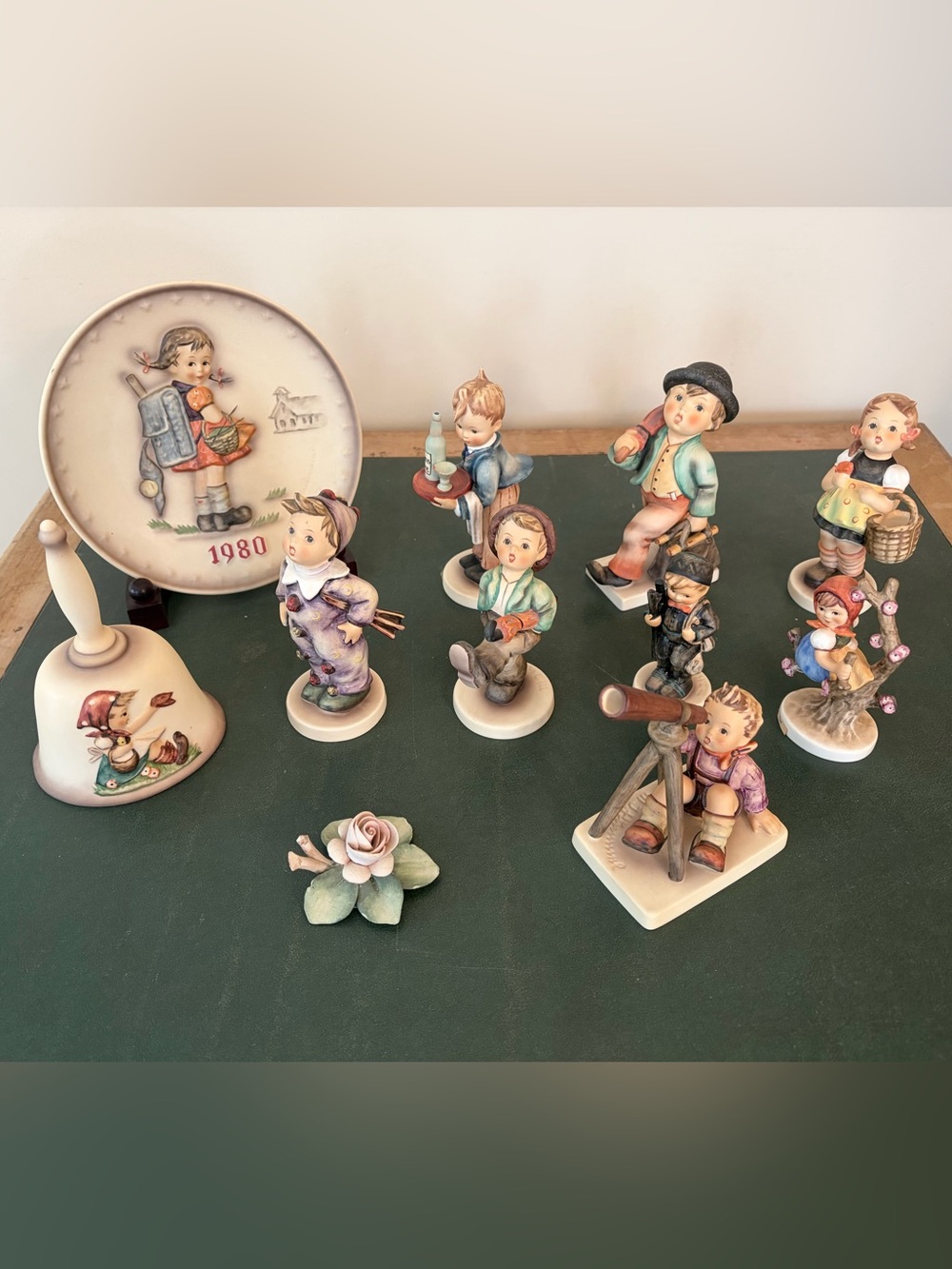 Goebel Porcelain Figurine Collection in Pastel Green, Cream, Pink and Blue